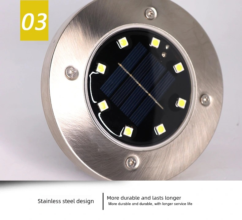 4Pcs/set Outdoor solar powered 8LED stainless steel buried light, courtyard lawn light, road garden ground plug-in light