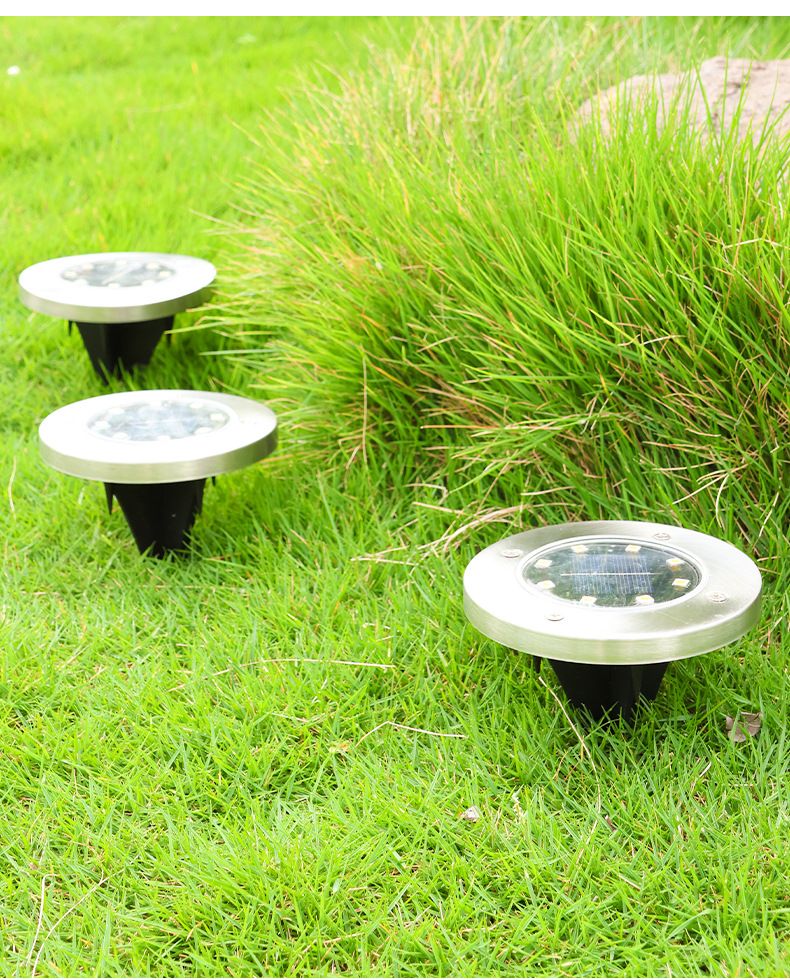 4Pcs/set Outdoor solar powered 8LED stainless steel buried light, courtyard lawn light, road garden ground plug-in light
