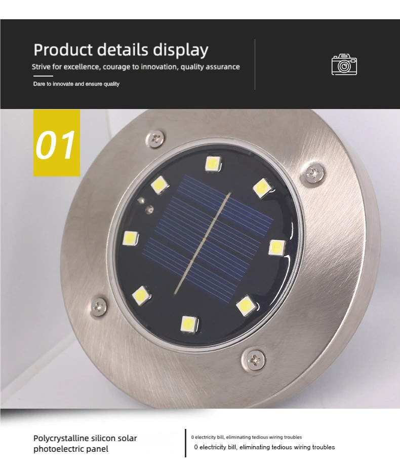 4Pcs/set Outdoor solar powered 8LED stainless steel buried light, courtyard lawn light, road garden ground plug-in light