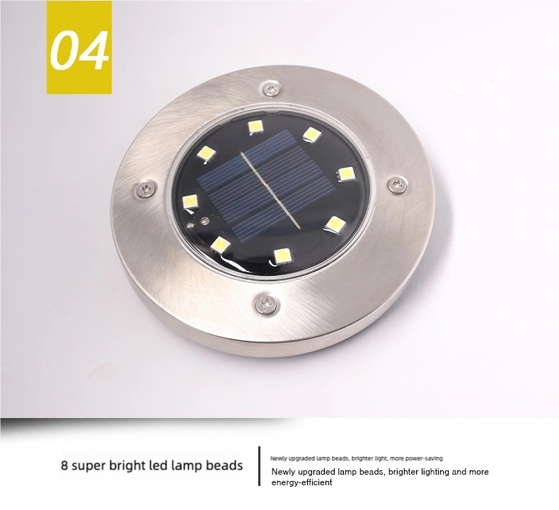 4Pcs/set Outdoor solar powered 8LED stainless steel buried light, courtyard lawn light, road garden ground plug-in light