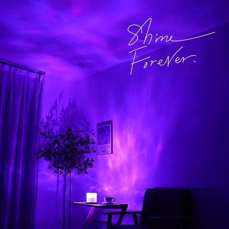 Square Water Ripple Atmosphere Lamp, Bedside Night Light, Flame Aurora Dynamic Light Creative Girl Gift Bedhead Bedroom Flame Aurora Dynamic Desk Lamp