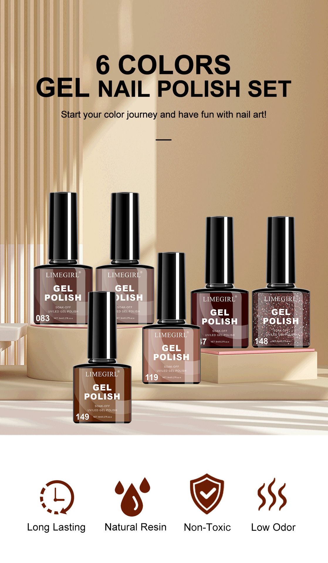 6PCS/SETS nail polish gel set, popular color series, used in nail salons Nail Art Kit  Manicure Nail Polish DIY Girls (8.5ml / bottles)