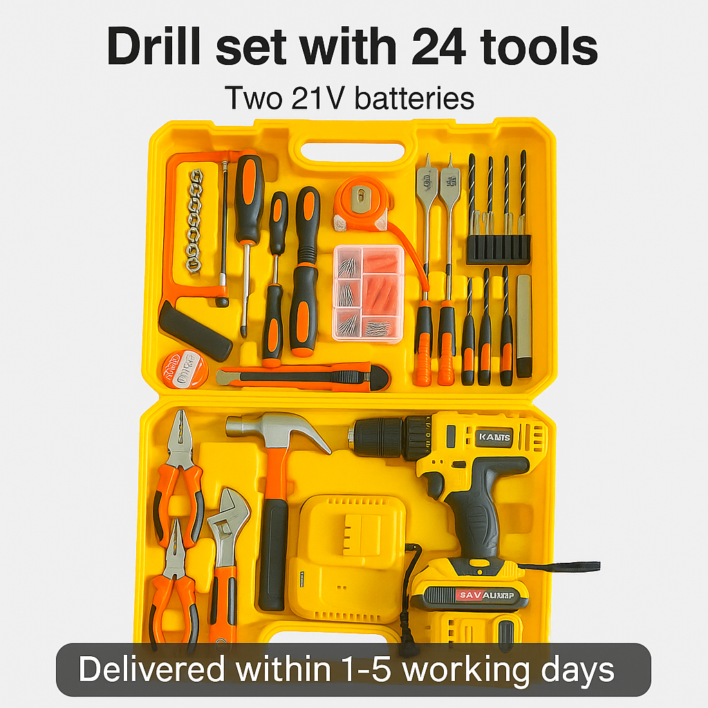 Drill set with 24 tools, Two 21V batteries, Electric Cordless Drill and Multifunctional screwdriver tools,drilling machine,drilling machine set ,drillling tool drill machine drill bit set drill