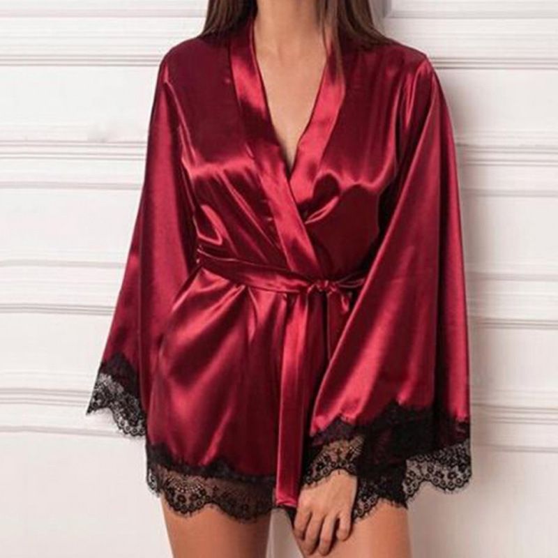 4-piece Set  Women's Pajamas Lingerie Suit Nightwear pajamas and nightgowns luxury V-neck , lace satin camisole, three-quarter sleeve nightgown wholesale