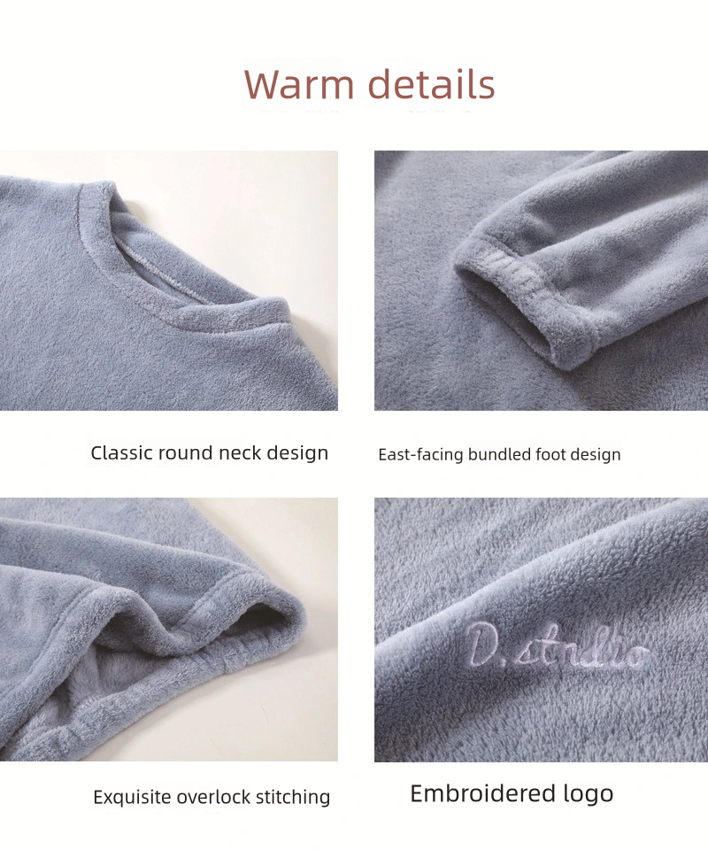 2 pieces set Pajamas Coral fleece men's and women's winter warm and plush thick loose home clothes sleepwear sportswear outerwear