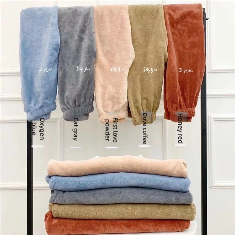 2 pieces set Pajamas Coral fleece men's and women's winter warm and plush thick loose home clothes sleepwear sportswear outerwear