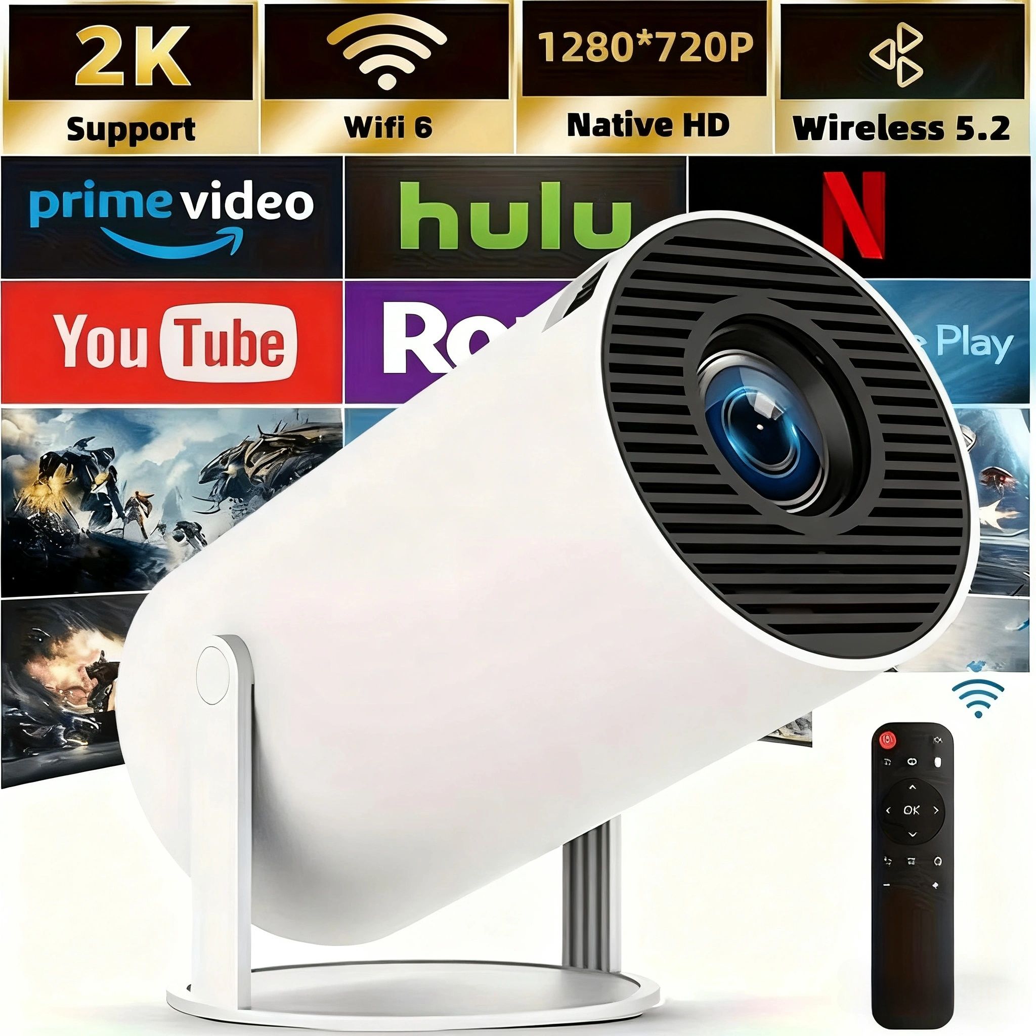 Portable HY300 HD Projector for Home/Outdoor Use - Android 11 Built-in, Easy Phone Casting, Includes HDMI & 16G Drive