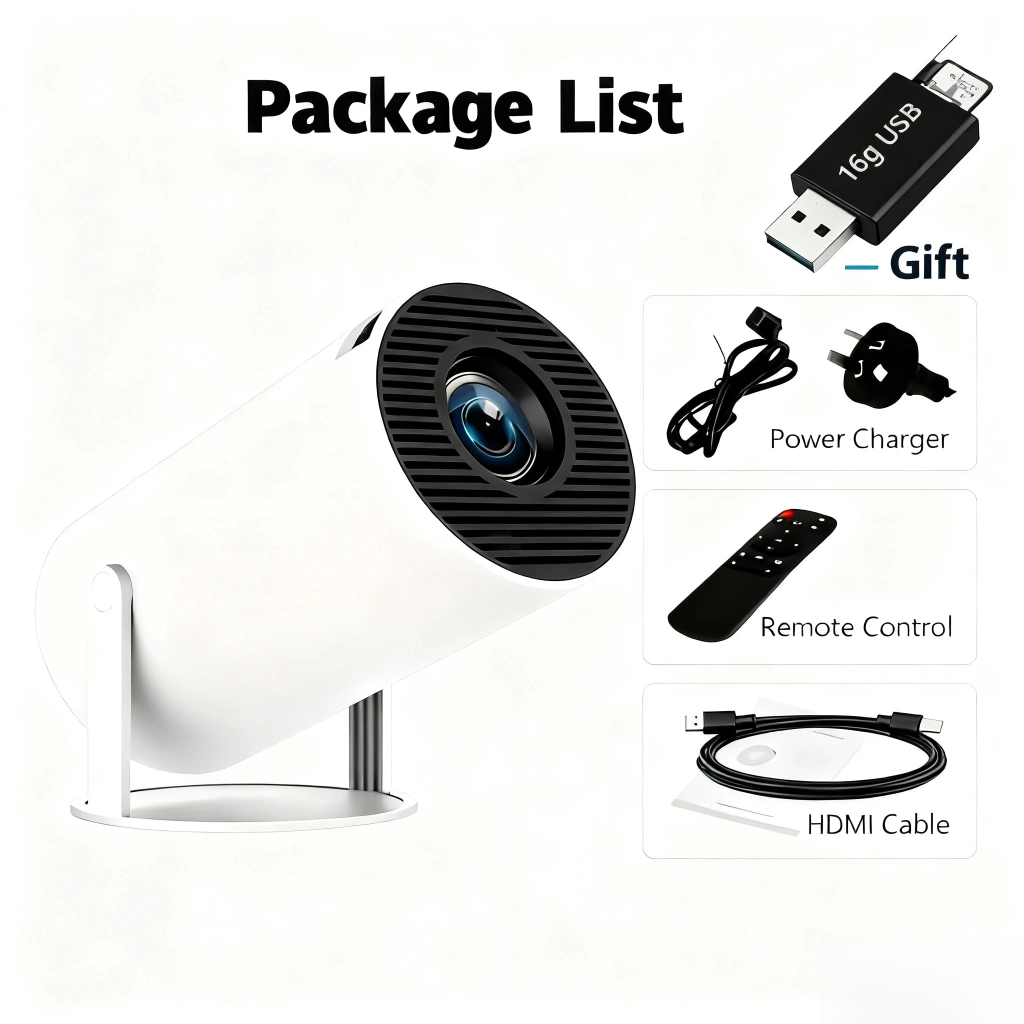 Portable HY300 HD Projector for Home/Outdoor Use - Android 11 Built-in, Easy Phone Casting, Includes HDMI & 16G Drive
