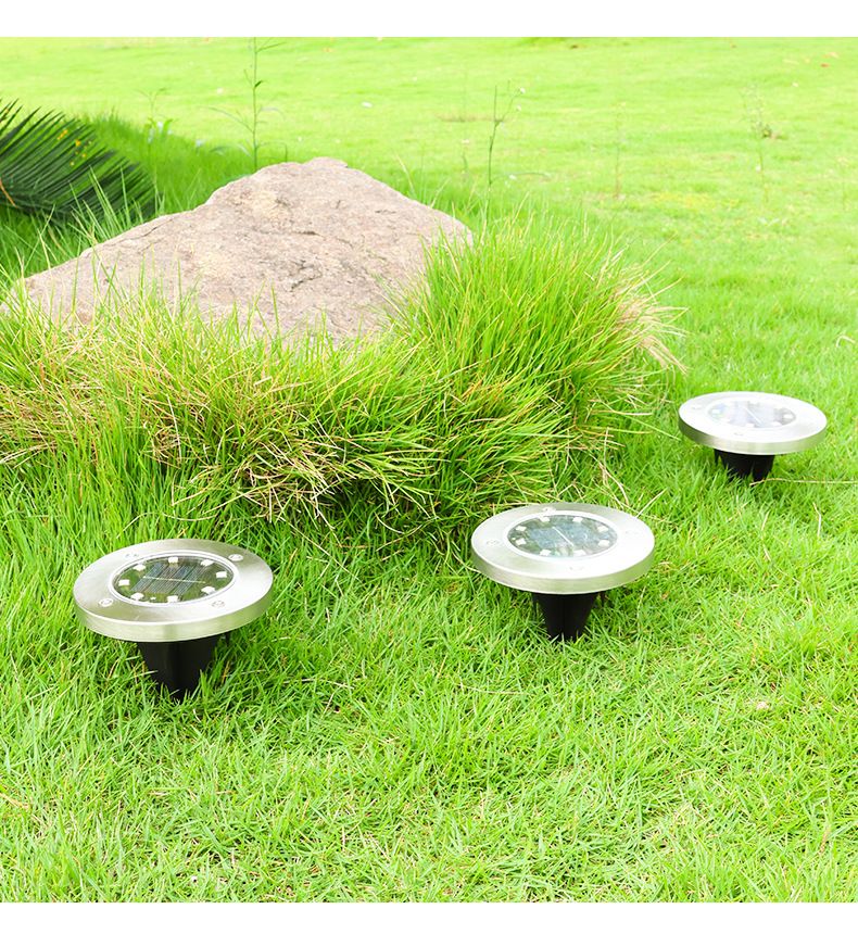 4 pcs/set Outdoor solar powered 8LED stainless steel buried light, courtyard lawn light, road garden ground plug-in light
