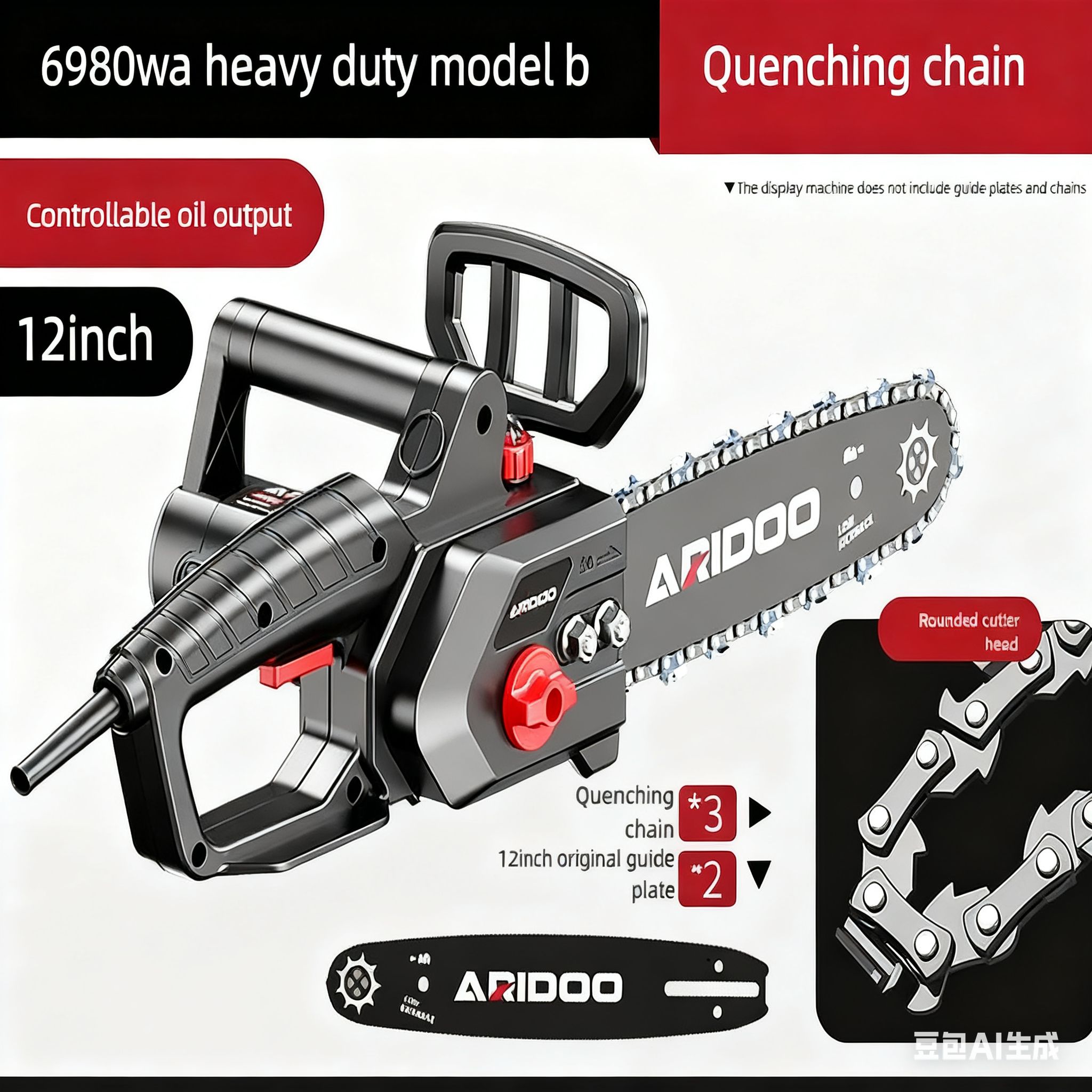 2.4KW 12 Inch Heavy-Duty Electric Chainsaw | Wood Cutting Machine | 3 Hardened Chains + 2pcs 12" Guide Bars | Handheld Woodworking Saw,Brushed pure copper motor
