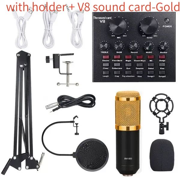 Microphone, Professional Audio V8 Sound Card Set Mic Studio Condenser Microphones for Live Streaming and Karaoke Podcast Recording,Equipment