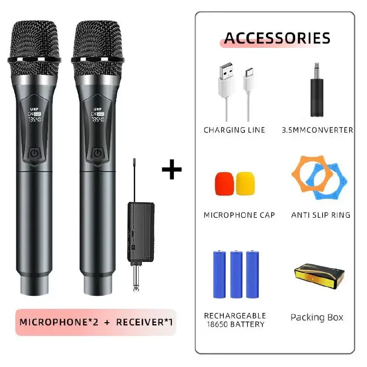 2-Channel  Wireless one-to-two dessert live streaming charging microphone System,High Volume & Anti-Feedback Microphone | Clear and Stable Sound Output
