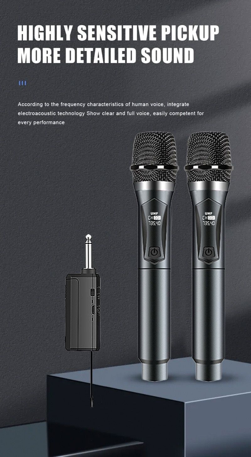 2-Channel  Wireless one-to-two dessert live streaming charging microphone System,High Volume & Anti-Feedback Microphone | Clear and Stable Sound Output