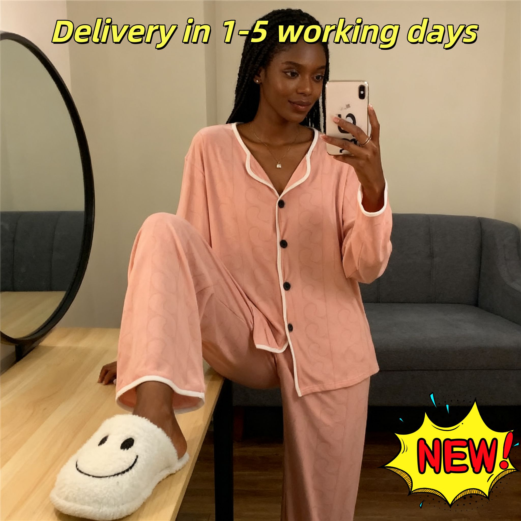 Women's 2pcs pajama set leopard print long-sleeved with top and pants for autumn and winter, casual loungewear