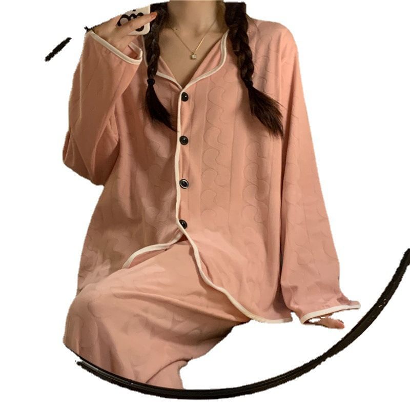 Women's 2pcs pajama set leopard print long-sleeved with top and pants for autumn and winter, casual loungewear