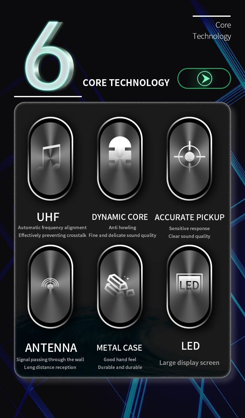 Wireless Microphone system 2-in-1 Set Rechargeable Handheld Mic for Home KTV & Singing