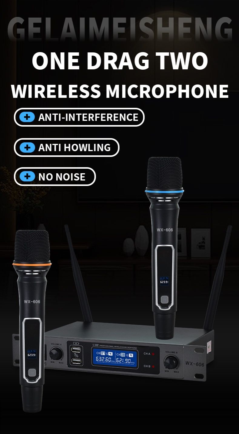Wireless Microphone system 2-in-1 Set Rechargeable Handheld Mic for Home KTV & Singing