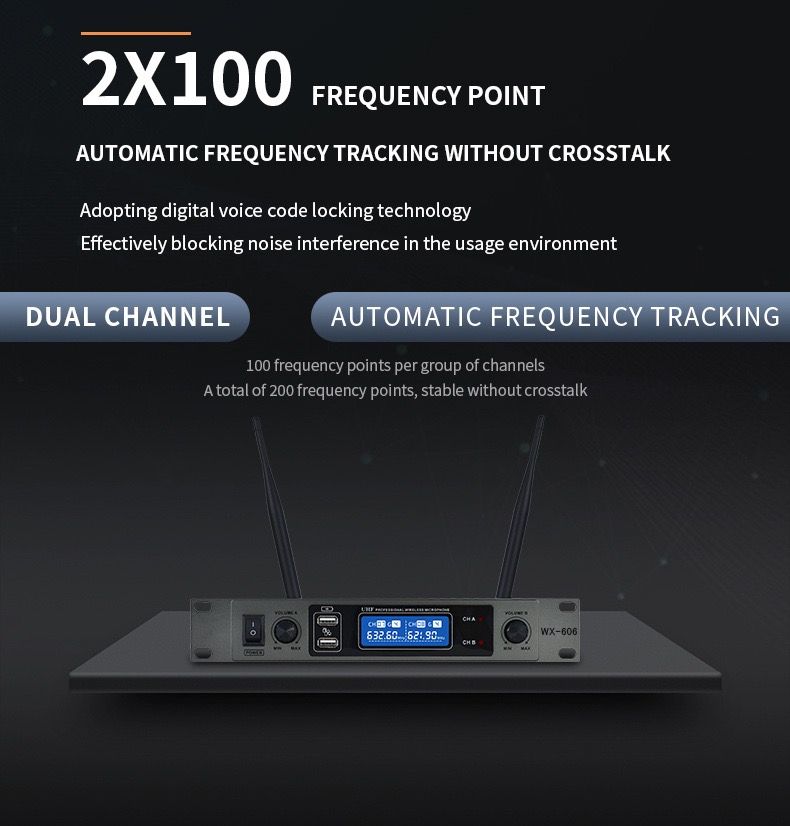 Wireless Microphone system 2-in-1 Set Rechargeable Handheld Mic for Home KTV & Singing