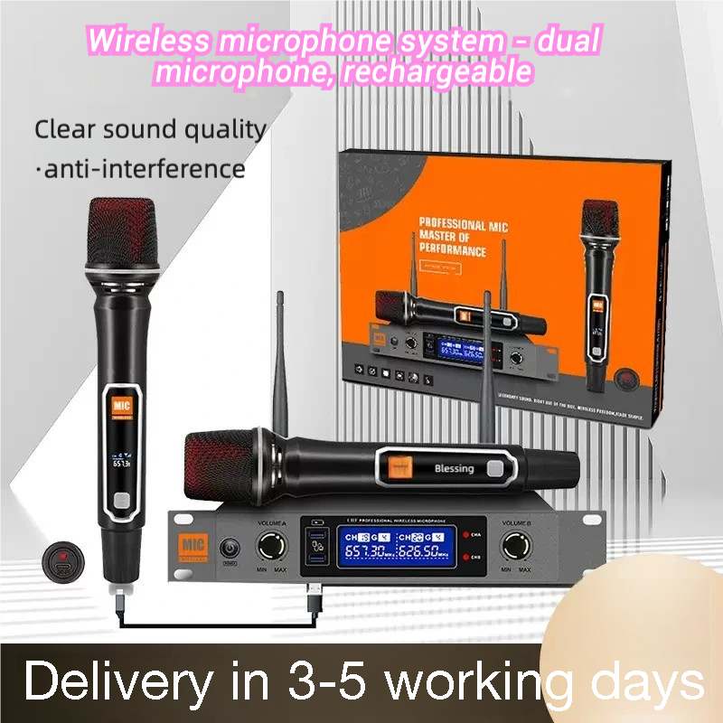Wireless Microphone system 2-in-1 Set Rechargeable Handheld Mic for Home KTV & Singing
