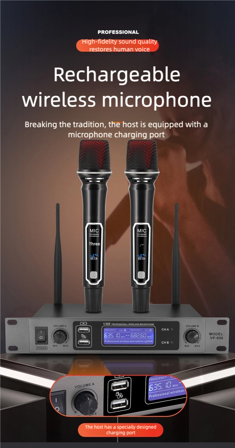 Wireless Microphone system 2-in-1 Set Rechargeable Handheld Mic for Home KTV & Singing