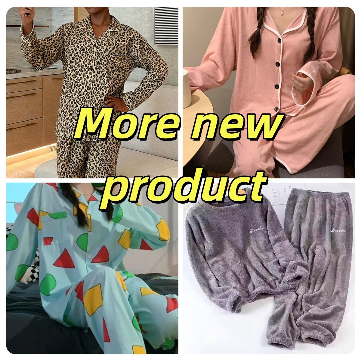 Women's 2pcs pajamas set leopard print long-sleeved with top and pants for autumn and winter, casual loungewear