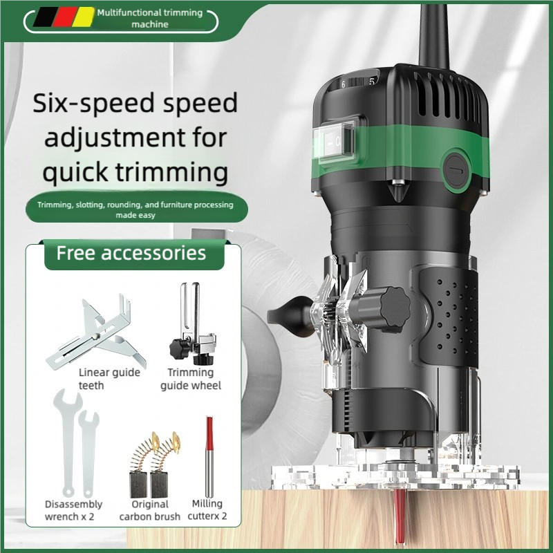 800W Electric Wood Router Trimmer – Woodworking Laminate Trimmer Machine with 15pcs Router Bits, Edge Guide & Roller Guide