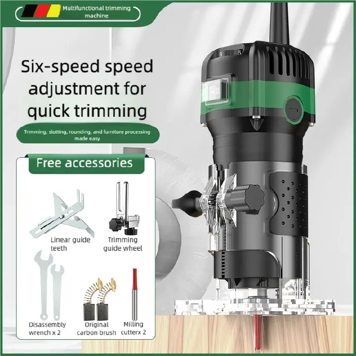 800W Electric Wood Router Trimmer – Woodworking Laminate Trimmer Machine with 15pcs Router Bits, Edge Guide & Roller Guide