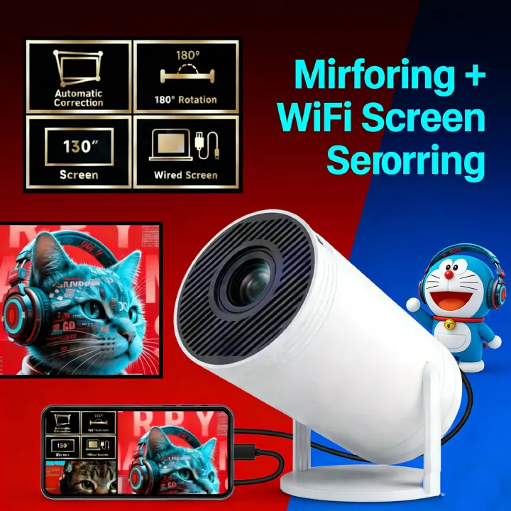 Mini ultra-high-definition portable screen mirroring projector, wireless projection, HDMI connection, USB flash drive support, 720P resolution,1HDMI line as gift