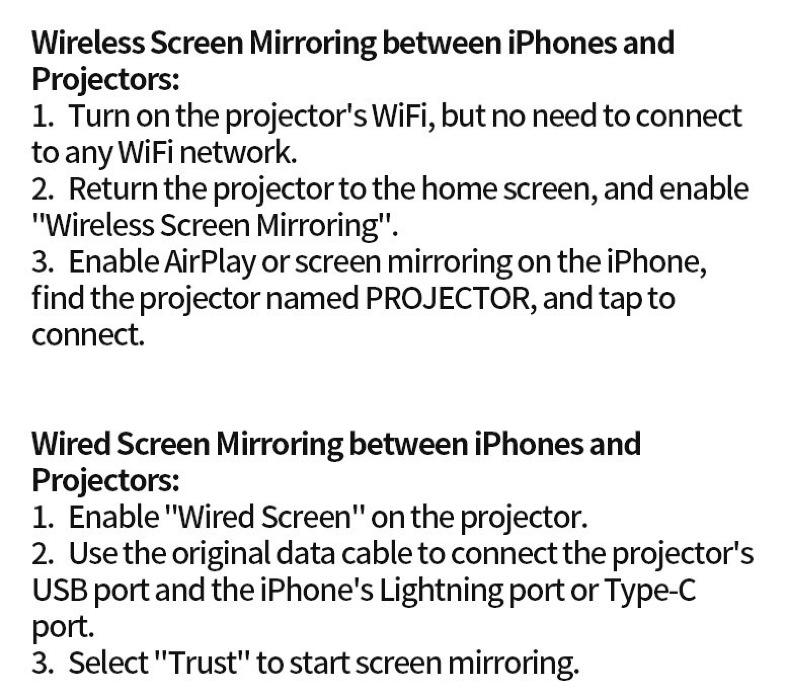 Mini ultra-high-definition portable screen mirroring projector, wireless projection, HDMI connection, USB flash drive support, 720P resolution,1HDMI line as gift