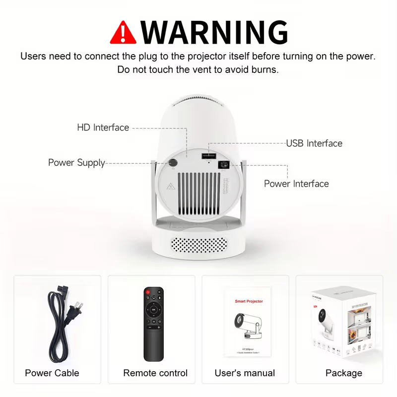 Mini ultra-high-definition portable screen mirroring projector, wireless projection, HDMI connection, USB flash drive support, 720P resolution,1HDMI line as gift