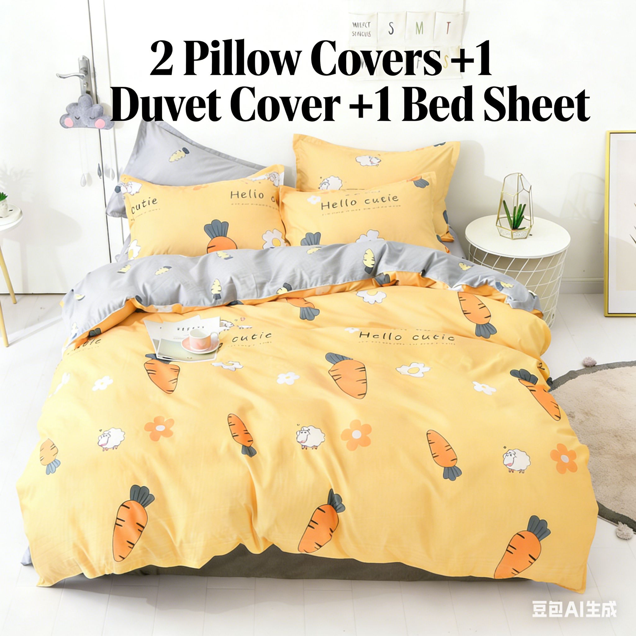 4Pcs of  Bedding Sets Comforter Set Bedding Duvet Covers Set ( 1 Duvet Cover, 2 Pillow cases and 1 Bed-sheet ) Bedding Set(NO Duvet&Pillow)