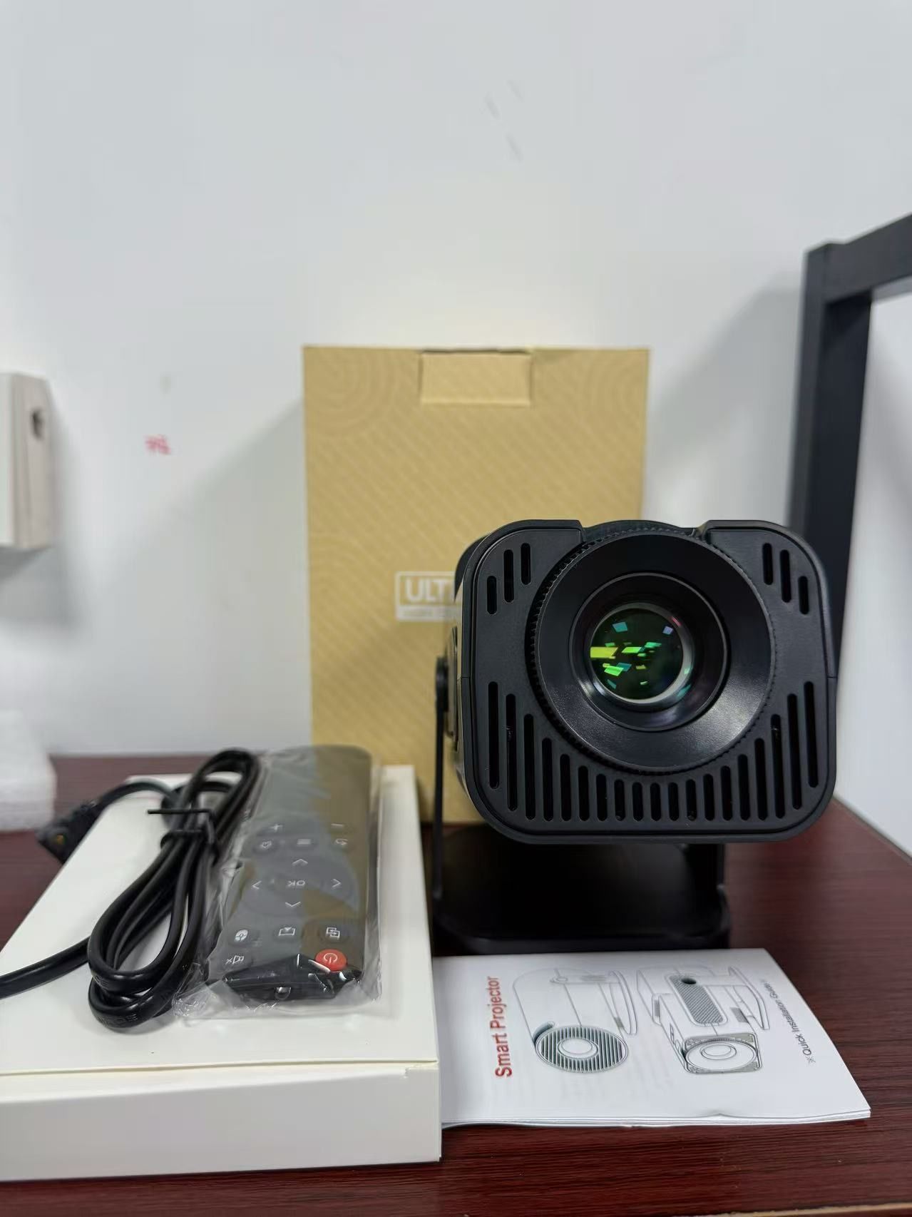 Portable Projector | Local 1280x720 Resolution, Supports 4K Decoding, Built-in Speakers, Desktop Stand, 180° Rotation, Fast Focus, Keystone Correction, USB and Remote Control,1 HMDI line as Gift