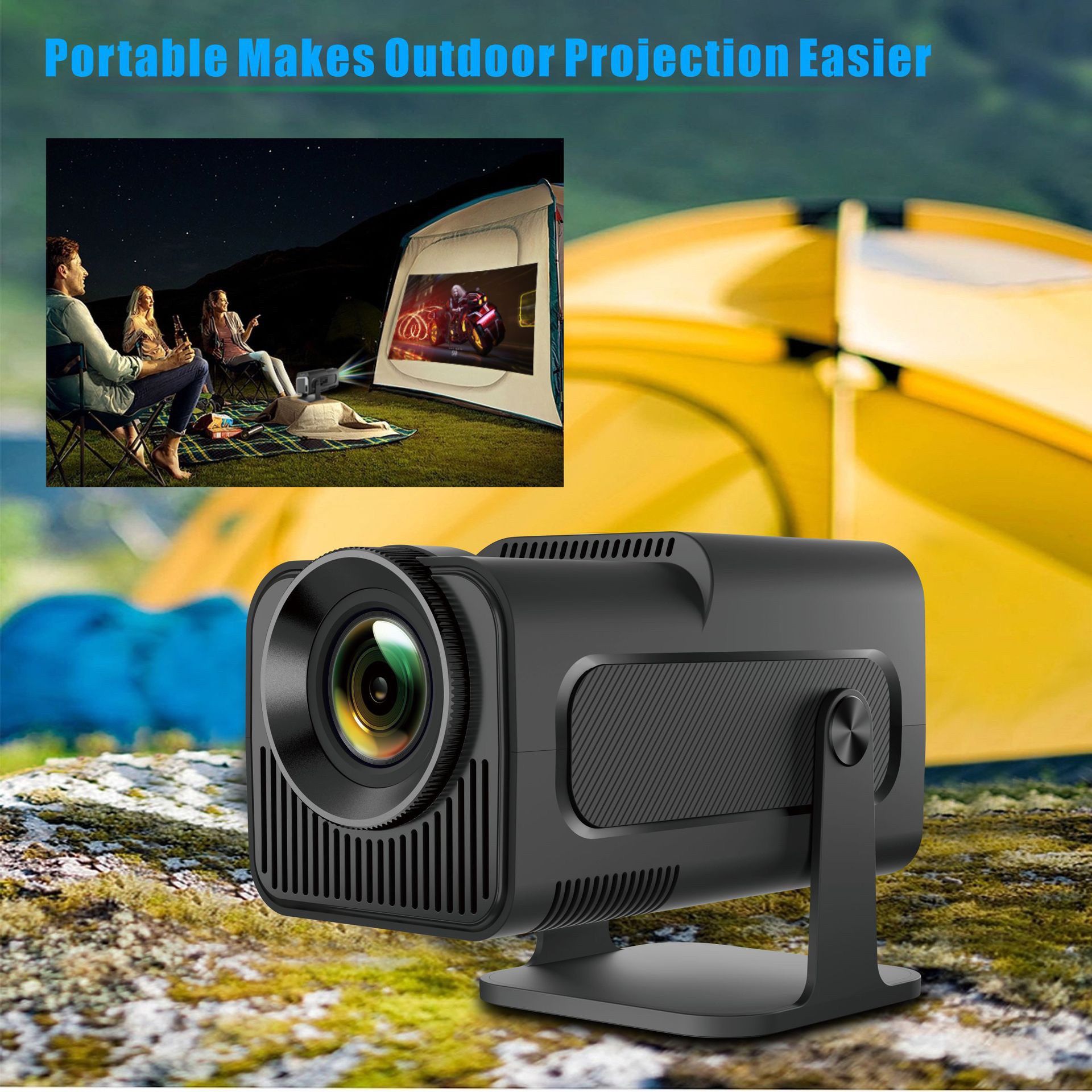 Portable Projector | Local 1280x720 Resolution, Supports 4K Decoding, Built-in Speakers, Desktop Stand, 180° Rotation, Fast Focus, Keystone Correction, USB and Remote Control,1 HMDI line as Gift
