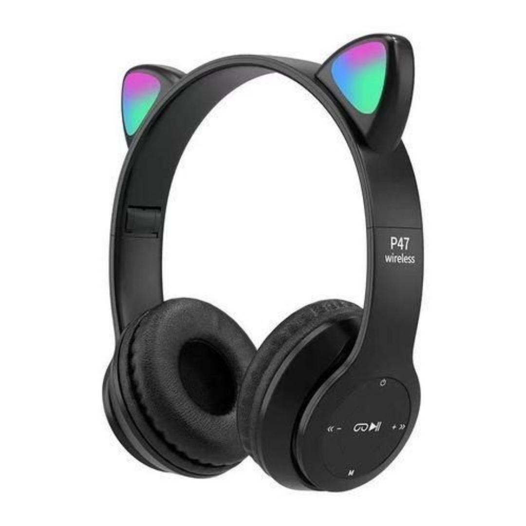 P47 Cat Ear Bluetooth Wireless Headphones – Stylish, Foldable, and RGB LED