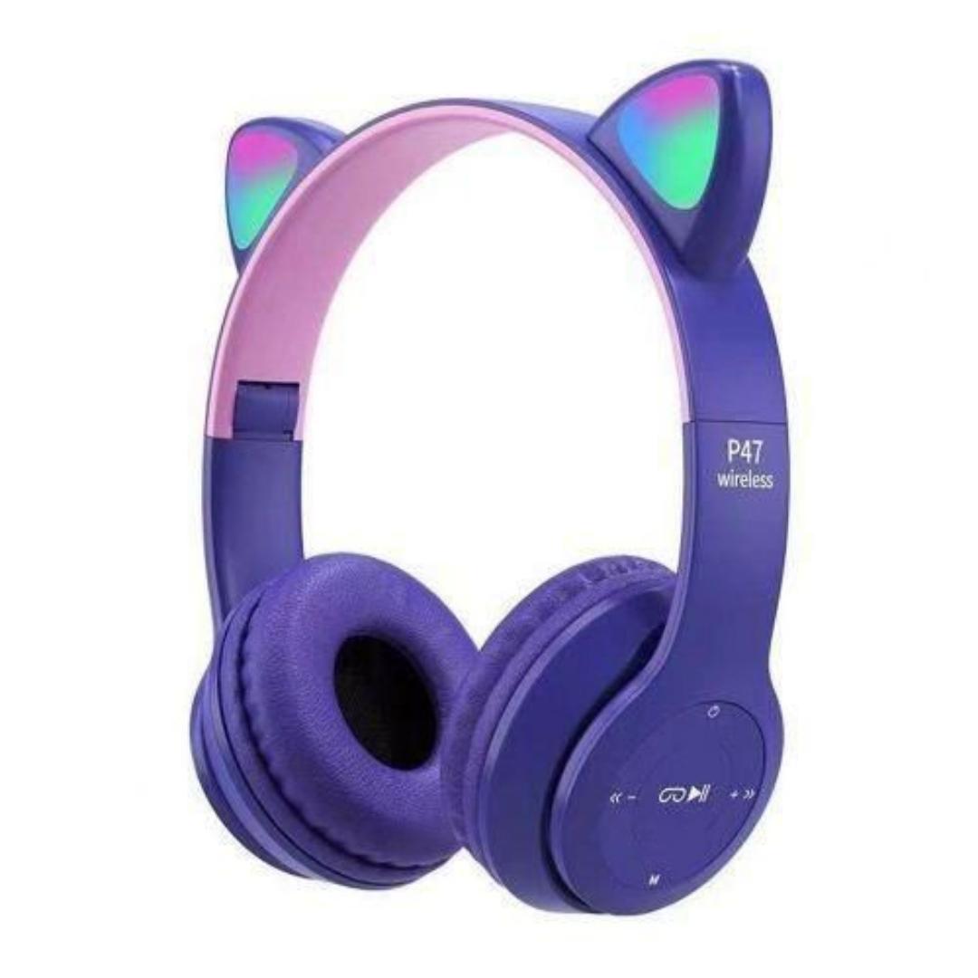 P47 Cat Ear Bluetooth Wireless Headphones – Stylish, Foldable, and RGB LED