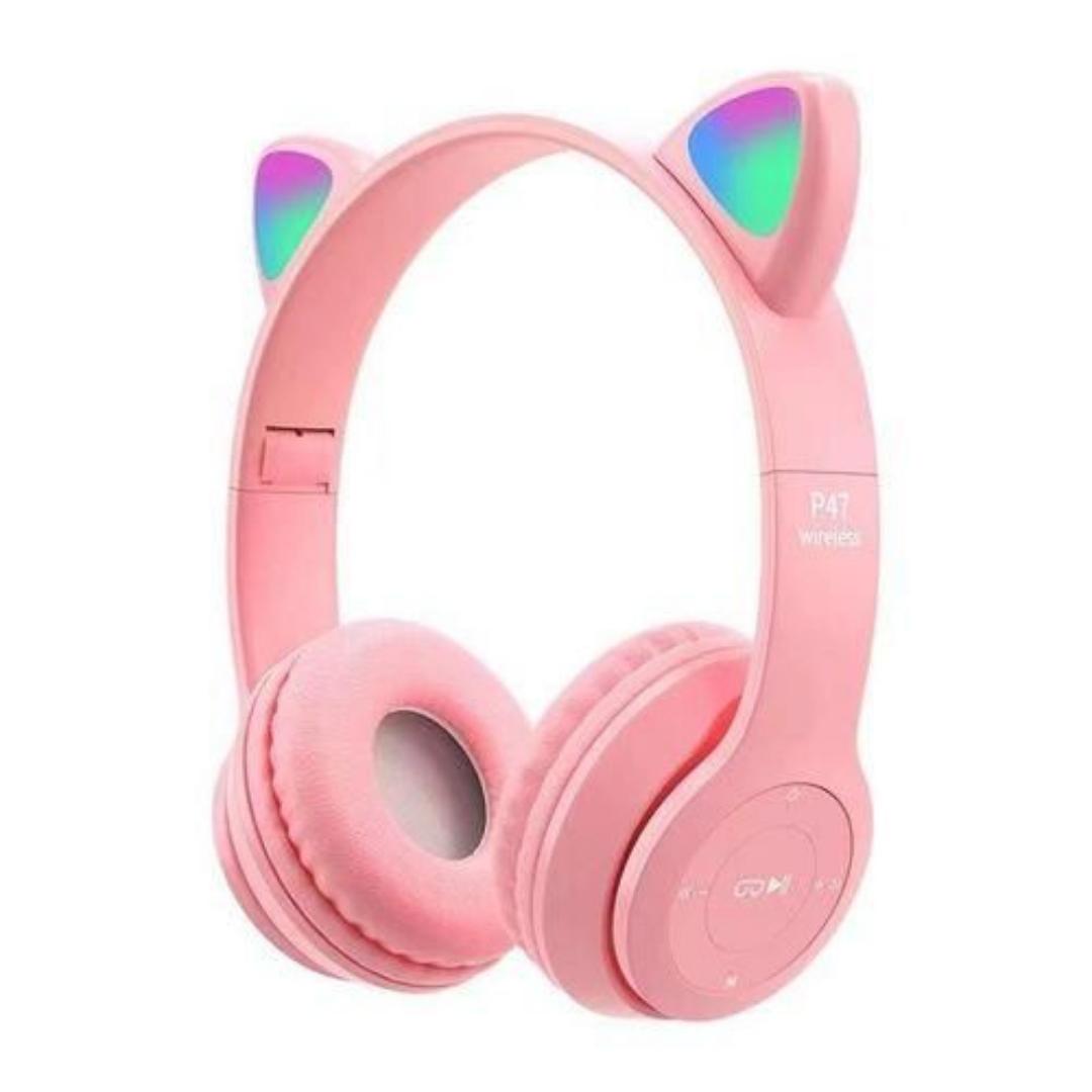 P47 Cat Ear Bluetooth Wireless Headphones – Stylish, Foldable, and RGB LED