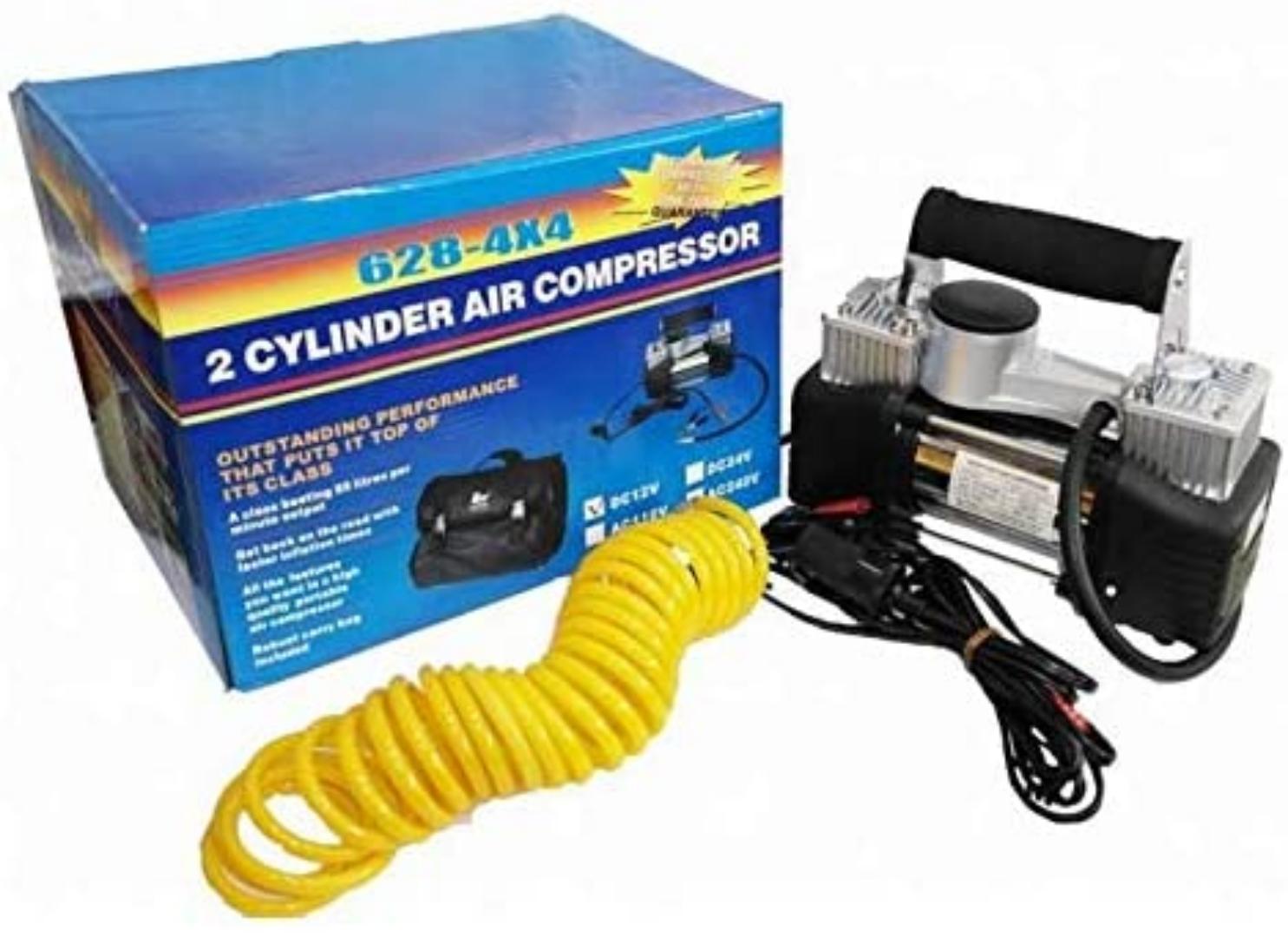 12V Portable Heavy-Duty Metal Tire Pump Double Cylinder Air Compressor, Black/Yellow