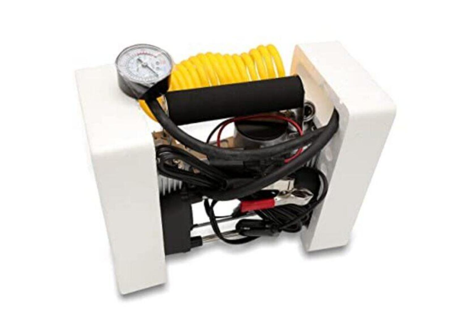 12V Portable Heavy-Duty Metal Tire Pump Double Cylinder Air Compressor, Black/Yellow
