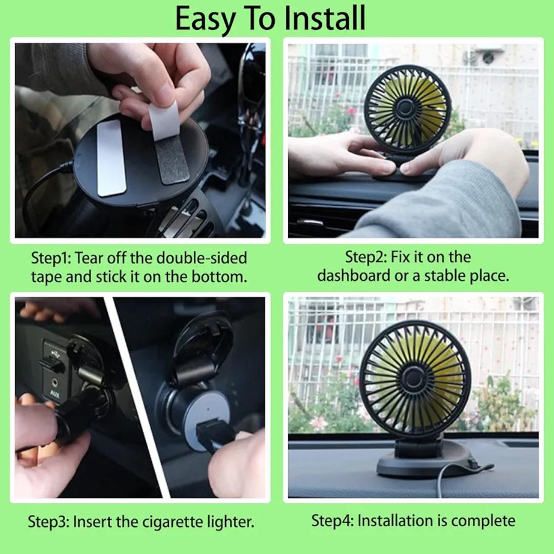 𝐂𝐚𝐫 𝐅𝐚𝐧, 12𝐕 𝐂𝐨𝐨𝐥𝐢𝐧𝐠 𝐀𝐢𝐫 𝐂𝐢𝐫𝐜𝐮𝐥𝐚𝐭𝐨𝐫, 360 𝐃𝐞𝐠𝐫𝐞𝐞 Adjustable Automobile Vehicle Fan That Plugs into Cigarette Lighter/Low Noise for Car Truck Van SUV RV Boat(12V)