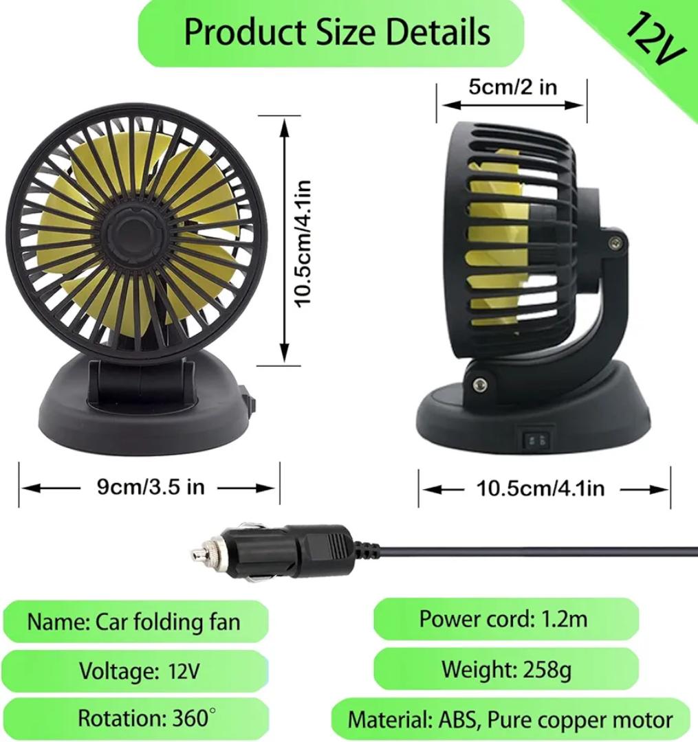𝐂𝐚𝐫 𝐅𝐚𝐧, 12𝐕 𝐂𝐨𝐨𝐥𝐢𝐧𝐠 𝐀𝐢𝐫 𝐂𝐢𝐫𝐜𝐮𝐥𝐚𝐭𝐨𝐫, 360 𝐃𝐞𝐠𝐫𝐞𝐞 Adjustable Automobile Vehicle Fan That Plugs into Cigarette Lighter/Low Noise for Car Truck Van SUV RV Boat(12V)