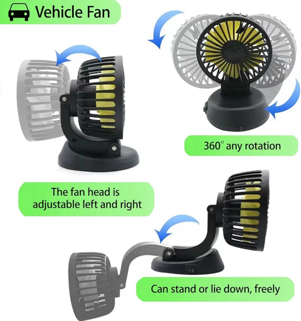 𝐂𝐚𝐫 𝐅𝐚𝐧, 12𝐕 𝐂𝐨𝐨𝐥𝐢𝐧𝐠 𝐀𝐢𝐫 𝐂𝐢𝐫𝐜𝐮𝐥𝐚𝐭𝐨𝐫, 360 𝐃𝐞𝐠𝐫𝐞𝐞 Adjustable Automobile Vehicle Fan That Plugs into Cigarette Lighter/Low Noise for Car Truck Van SUV RV Boat(12V)