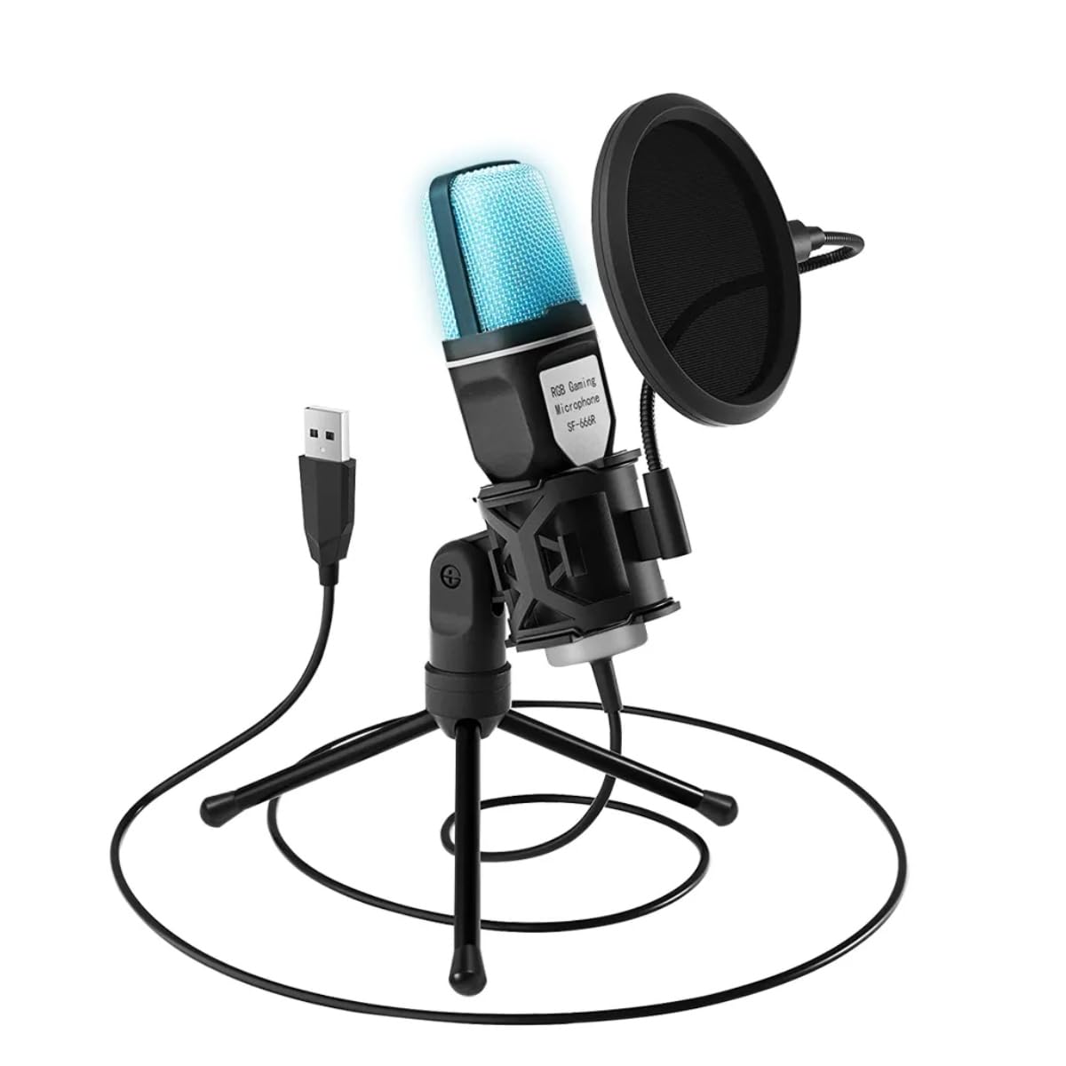 YANMAI SF-666R RGB USB Condenser Microphone – Omni-Directional Noise Cancelling Desktop Mic with LED Lights, Portable, Lightweight, Plug & Play for Streaming, Gaming, Podcasting