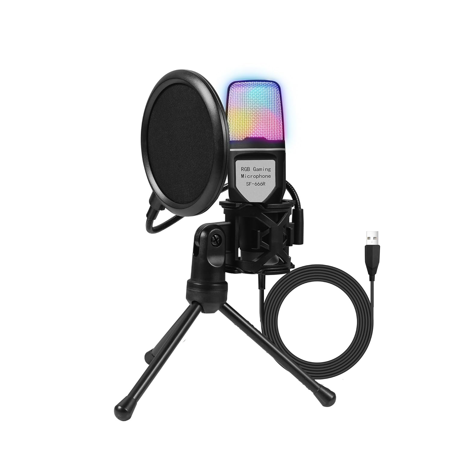 YANMAI SF-666R RGB USB Condenser Microphone – Omni-Directional Noise Cancelling Desktop Mic with LED Lights, Portable, Lightweight, Plug & Play for Streaming, Gaming, Podcasting