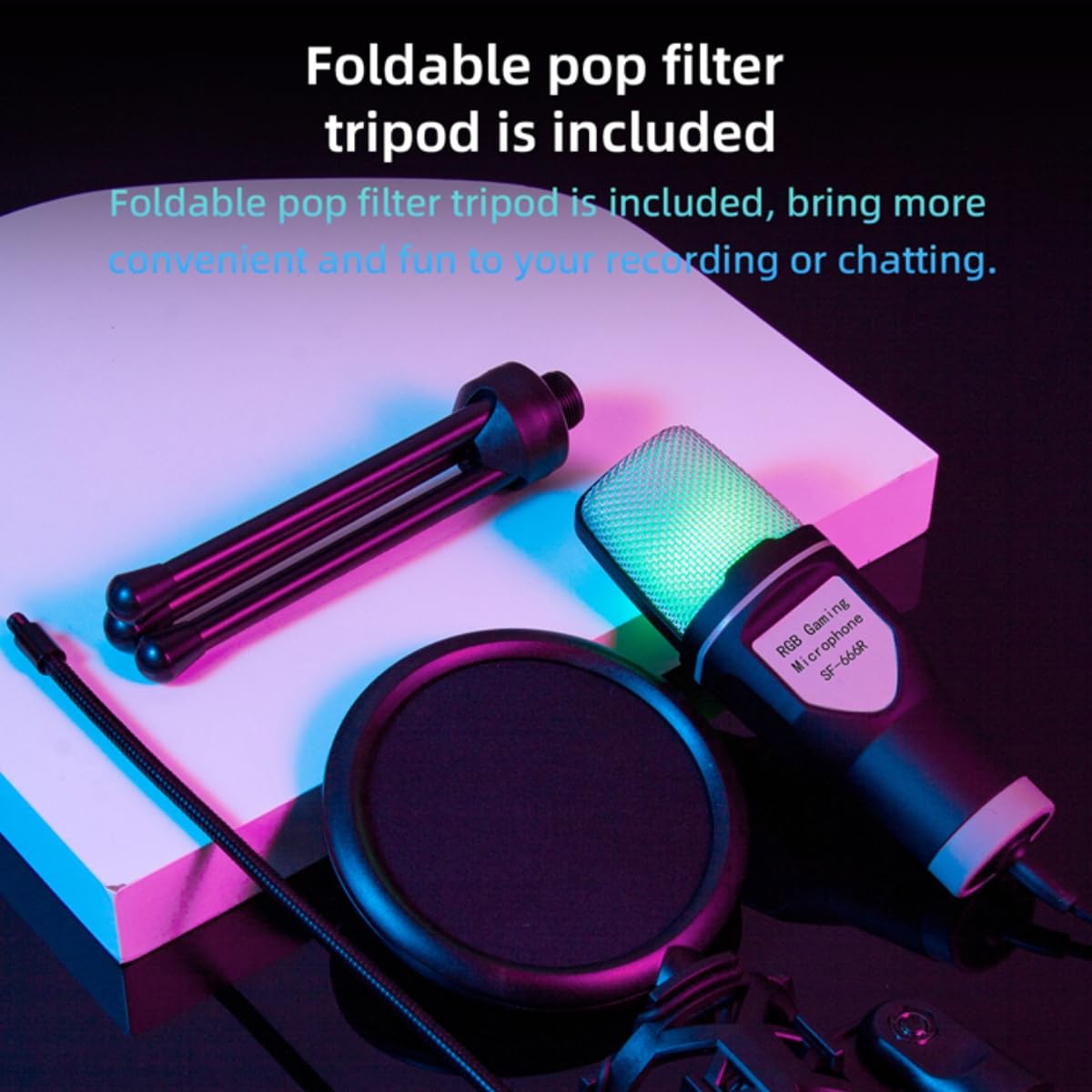 YANMAI SF-666R RGB USB Condenser Microphone – Omni-Directional Noise Cancelling Desktop Mic with LED Lights, Portable, Lightweight, Plug & Play for Streaming, Gaming, Podcasting