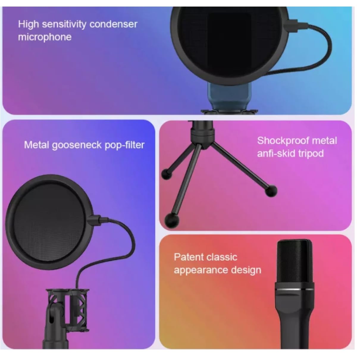 YANMAI SF-666R RGB USB Condenser Microphone – Omni-Directional Noise Cancelling Desktop Mic with LED Lights, Portable, Lightweight, Plug & Play for Streaming, Gaming, Podcasting