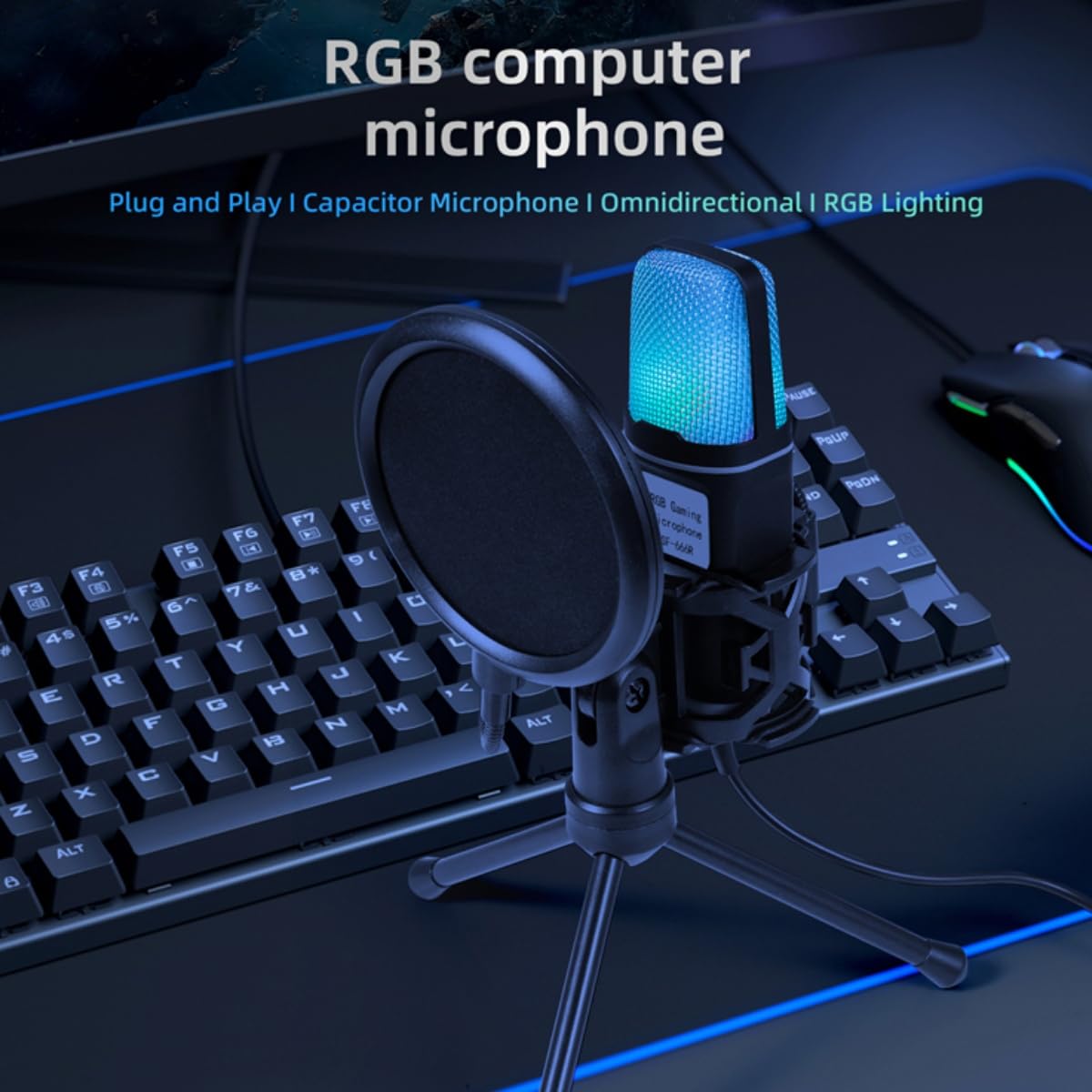 YANMAI SF-666R RGB USB Condenser Microphone – Omni-Directional Noise Cancelling Desktop Mic with LED Lights, Portable, Lightweight, Plug & Play for Streaming, Gaming, Podcasting
