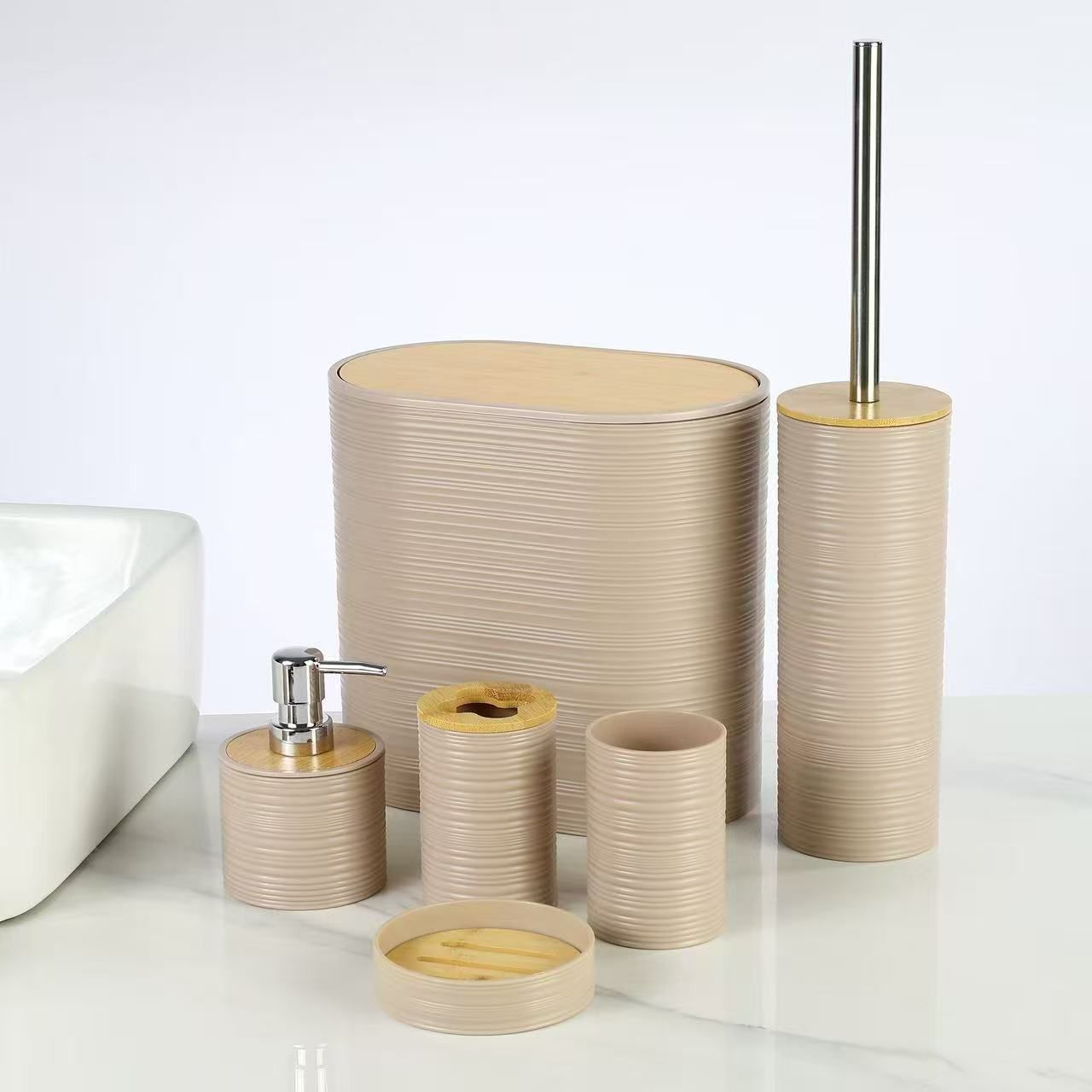 ATORSE™ 6Pcs Bathroom Accessories Portable Toilet Brush for Dorm Household Farmhouse Beige|Home & Garden | Bath | Bath Accessory Sets