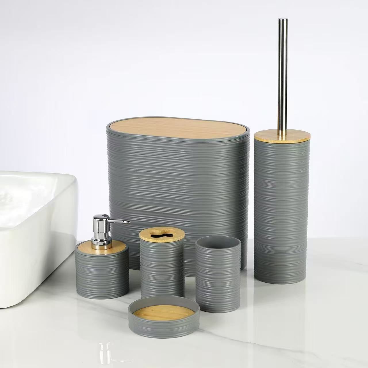 ATORSE™ 6Pcs Bathroom Accessories Portable Toilet Brush for Dorm Household Farmhouse Beige|Home & Garden | Bath | Bath Accessory Sets