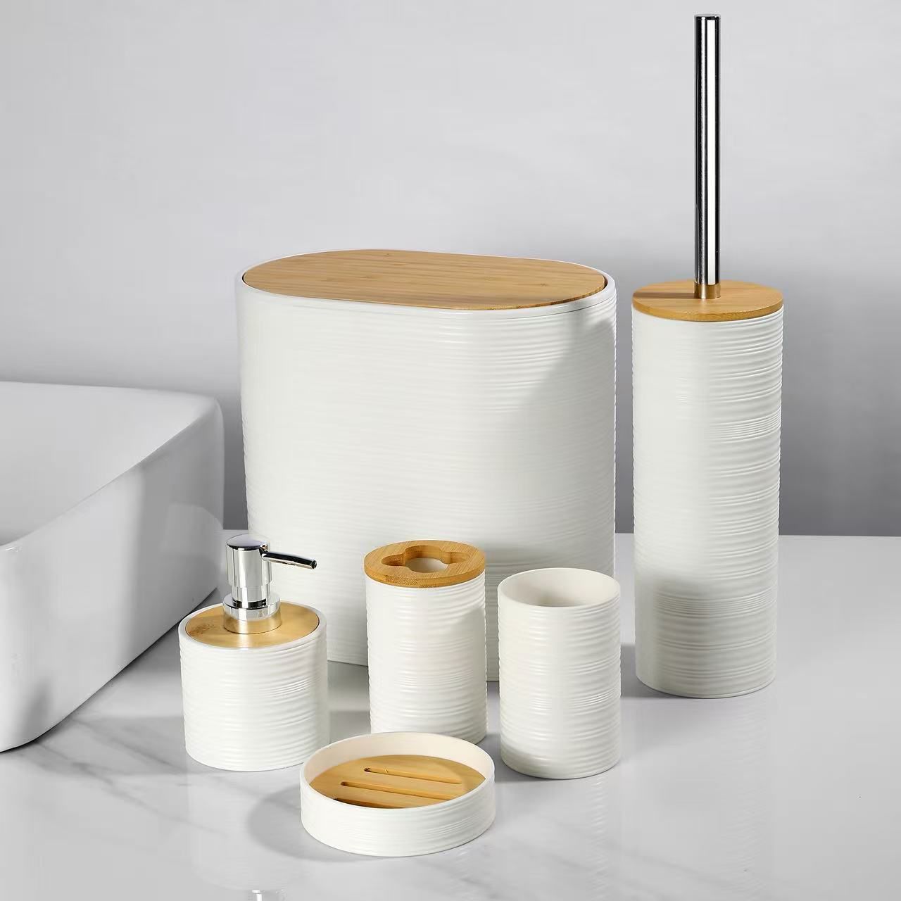 ATORSE™ 6Pcs Bathroom Accessories Portable Toilet Brush for Dorm Household Farmhouse Beige|Home & Garden | Bath | Bath Accessory Sets