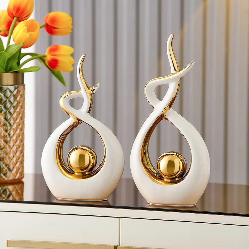 Ceramic Modern Abstract Art Statue Decor, Modern Sculpture Ornaments For Living Room, Table Centrepieces For Dining Room Home Decor Accessories(White)